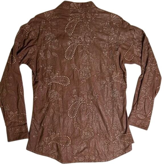 Wrangler Pearl Snap Shirt Womens Large Brown All Over Embroidered Sparkle Snaps - Picture 2 of 6